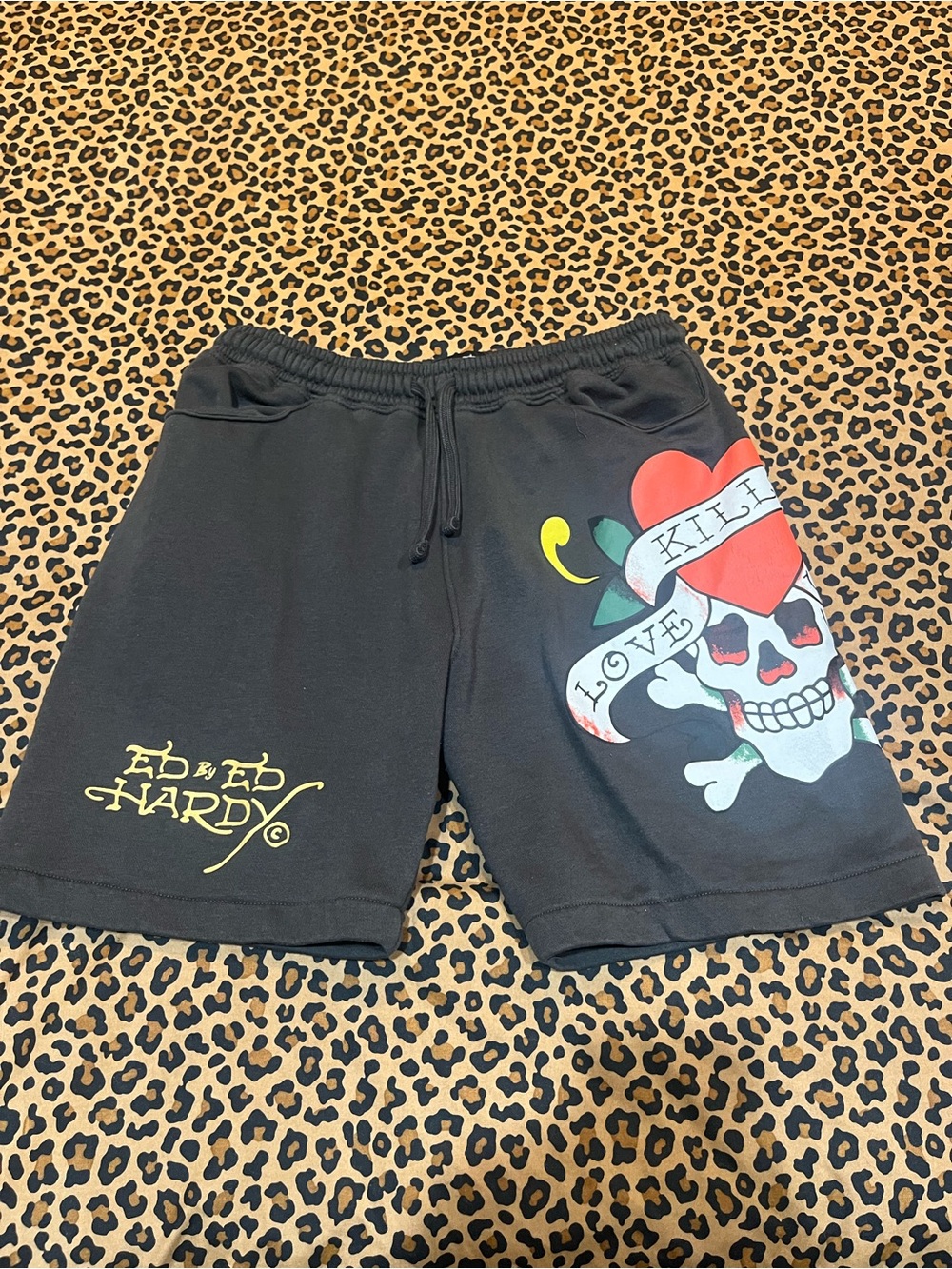 Ed Hardy Grey Graphic Skull Shorts